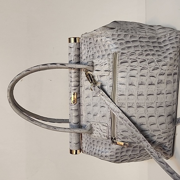 MERCI MARIE Italian Croc Embossed Gray Leather Handbag - Picture 3 of 10